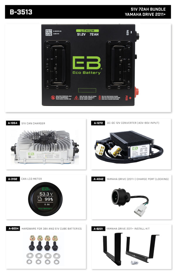 Eco Lithium Battery Complete Bundle for G29/Drive 07-10 & Drive2 11-Up 51V 72Ah - Cube