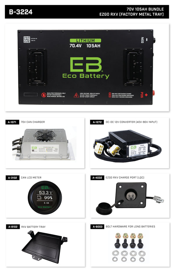 Eco Lithium Battery Complete Bundle for EZGO Freedom (RXV w/Metal Battery Rack) 70V 105Ah