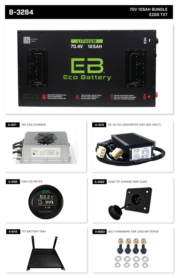 Eco Lithium Battery Complete Bundle for EZGO TXT 70V 105Ah