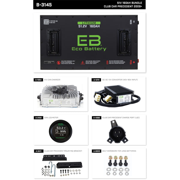 Eco Lithium Battery Complete Bundle for Club Car Precedent (09-Up) / Onward / Tempo 51.2V 160Ah