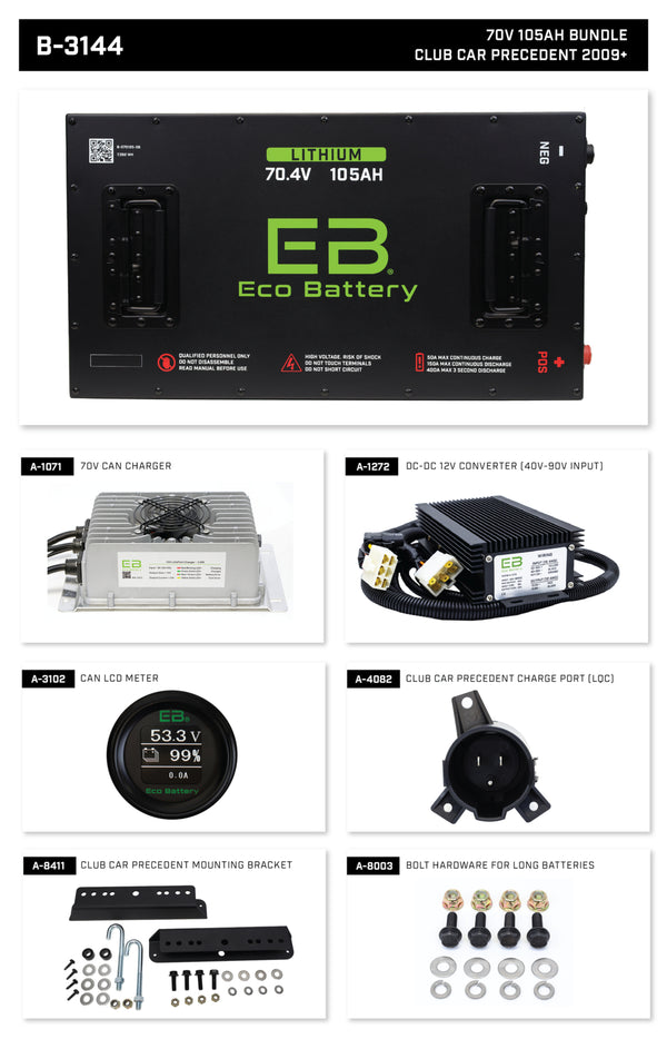 Eco Lithium Battery Complete Bundle for Club Car Precedent (09+)/Onward/Tempo 70V 105Ah