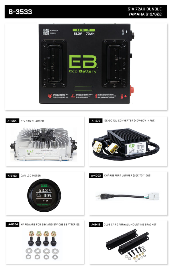 Eco Lithium Battery Complete Bundle for G19/G22 51V 72Ah - Cube