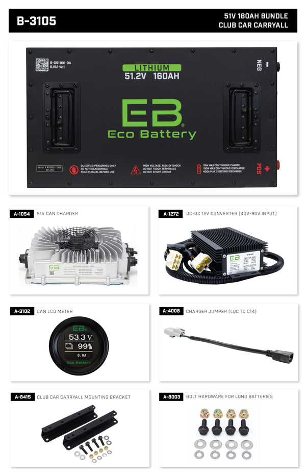 Eco Lithium Battery Complete Bundle for Club Car Carryall 51.2V 160Ah