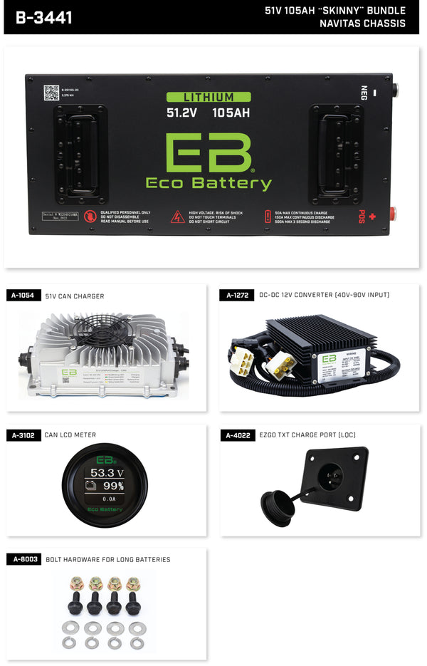 Eco Lithium Battery Complete Bundle for Navitas Chassis 51V 105Ah - Skinny