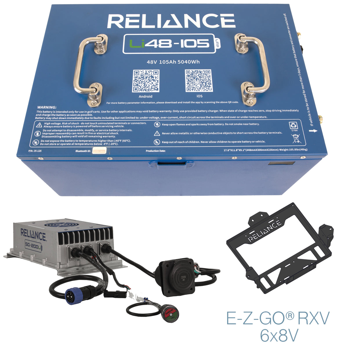 RELIANCE Li48-105 Lithium Battery Kit for EZGO RXV with (x6) 8volt Bat ...